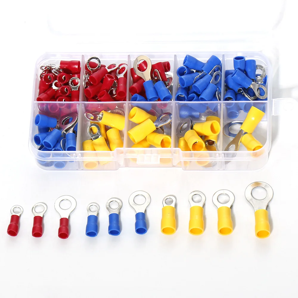 

107pcs Ring Terminal Electrical Wire cable Crimp Connector Copper RV Insulated Type O Cold pressing Kit