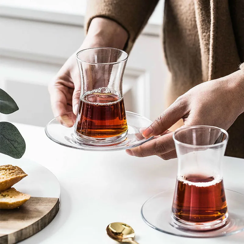 

160/170ml Black Tea Cup Saucer Sets Water Cafe Tea Glasses Espresso Coffee Tray Kit Heat-resistant Glass Tumbler Home Drinkware