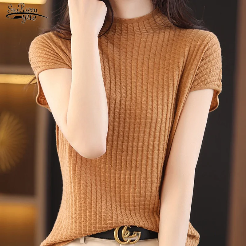 

Short Sleeve Basic Woman Tshirts Knitted T Shirt Women T-shirt Tee Shirt Femme Elasticity Poleras De Mujer Camisetas Tops 20087