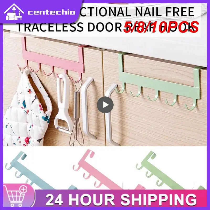 

5/8/10PCS 5 Hooks Key Holder Avoid Scratching Clothes Punch-free Over The Door 5 Hooks Save Space Home Bathroom Organizer Rack