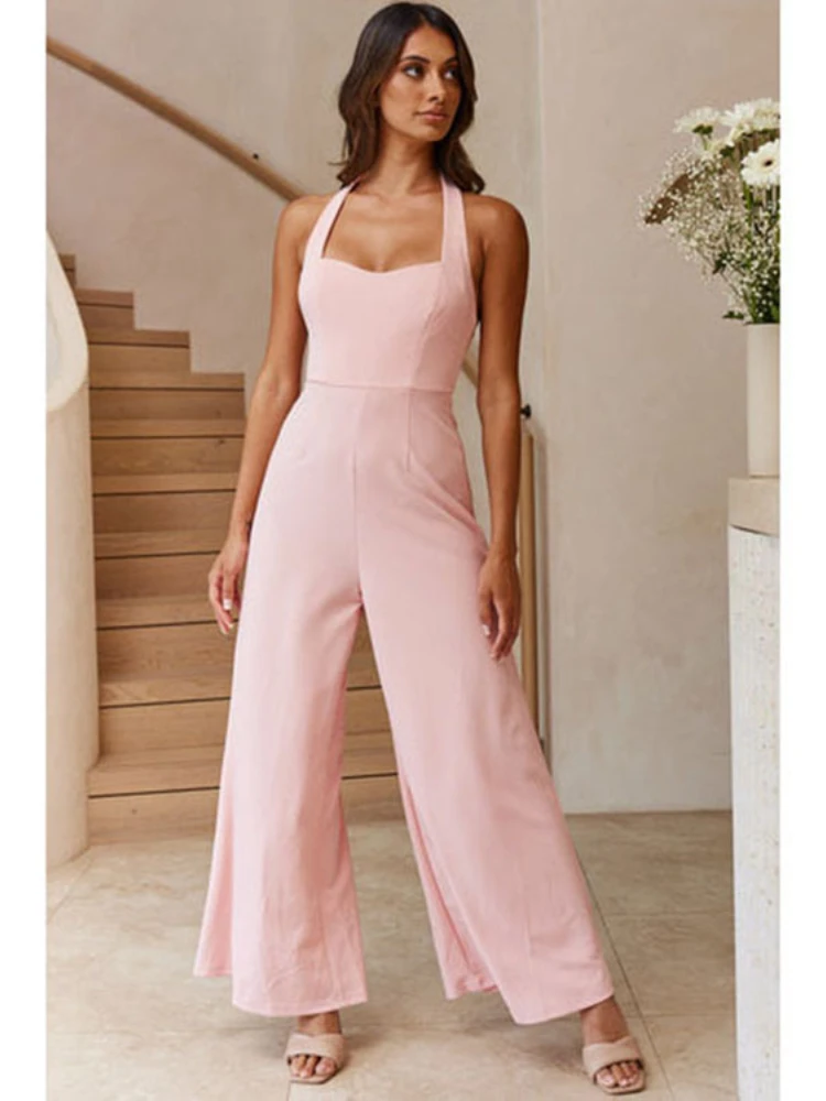 

Jumpersuit Women Summer Sexy Halter Wide Leg Casual Jumpsuit Loose Casual Overalls Sleeveless Playsuit Party Club Jumpsuits