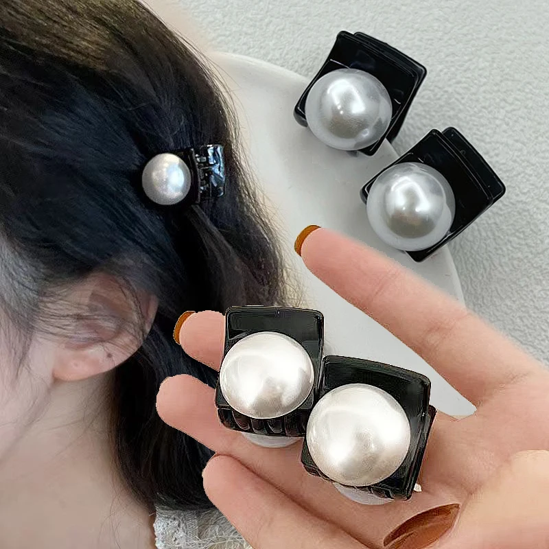 

French Retro Pearl Black Hairpin Women Side Bangs Hair Claw Decoration Hairpins Fashion Elegant Wedding Bride Headwear Bobby Pin