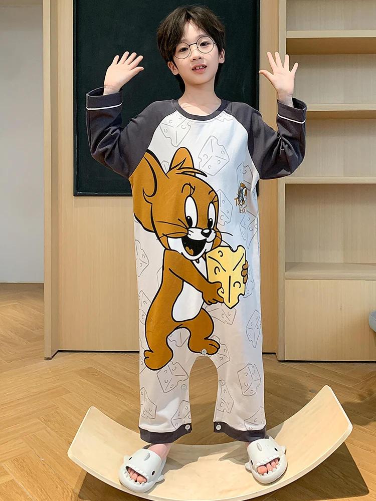 Новые цельные пижамы детские хлопковые с длинными рукавами и рисунком Джерри для