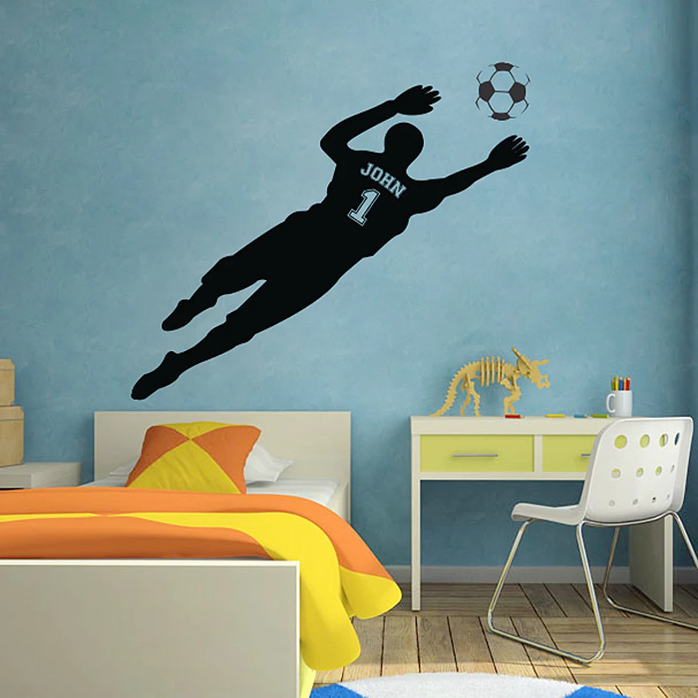 

Wall Sticker Football Club Football Goalkeeper Boys Customized Name Poster Soccer Sports Decal Removable Wall Murals Decals Kids
