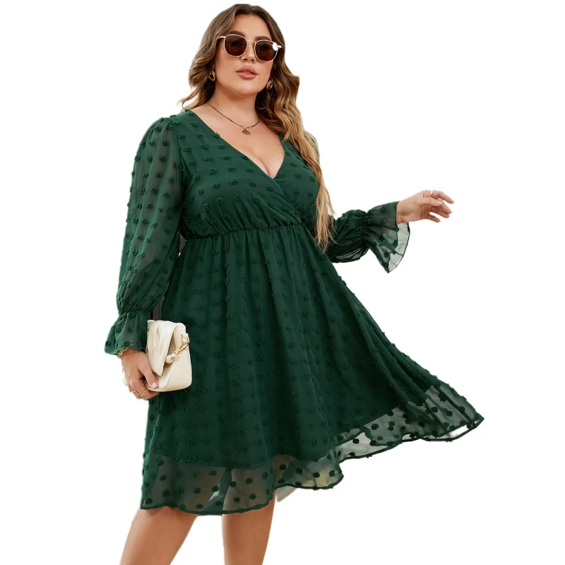 

Элегантное женское платье средней длины с длинным рукавом, модное платье с V-образным вырезом L5YB