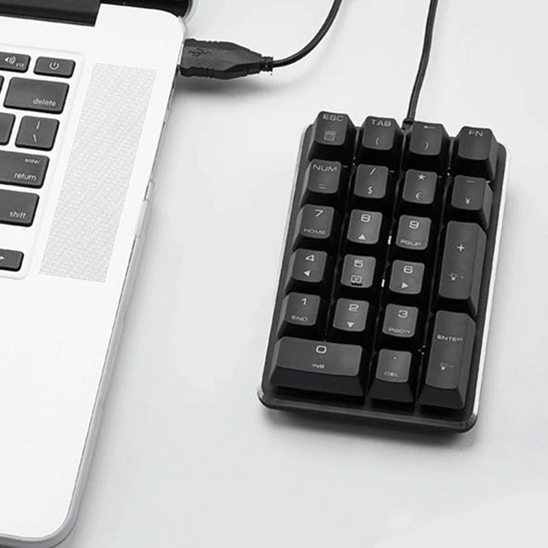 Клавиатура с подсветкой USB Wired Mechanical Numeric Keypad 21-Key, подходящая для финансовых операций, коммерции, банковских отделений и кассиров.