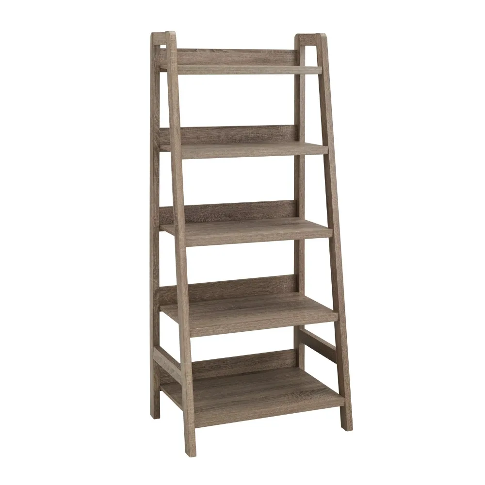 

The Natural Finish of The 5-story Ladder Bookshelf Adds A Rustic Warmth To Accommodate Books