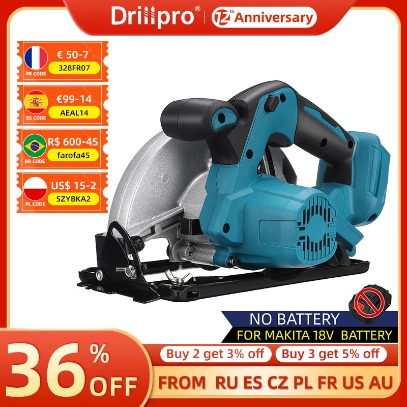 

Drillpro Electric Circular Saw 190mm Power Tools Dust Passage Multifunction Cutting Machine Power Tools For Makita 18V Battery