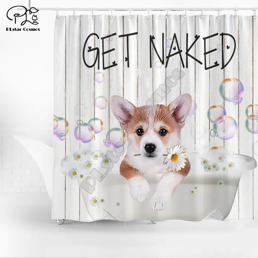 

Funny Dogs Cavalier King Charles Spaniel Get Naked Daisy Shower Curtain Cartoon Animal 3D Printed Bathroom Curtains with Hooks