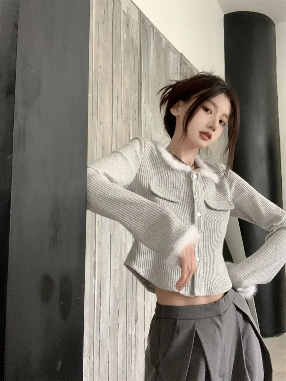 Нежный стильный дизайн с потертыми краями вязаный свитер для женщин французский