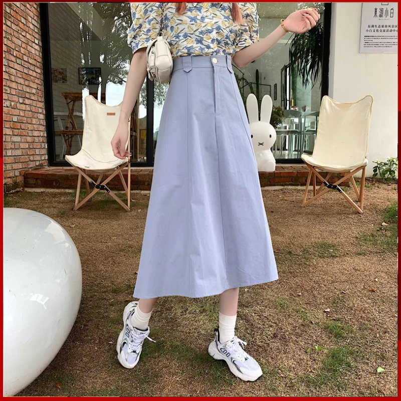 

Mid length half length skirt for women A-line high waisted and slim summer new design sense niche elastic waist umbrella skirt