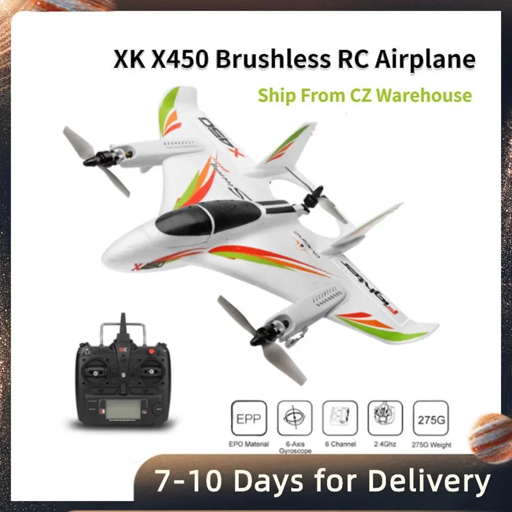 

2.4g 6ch Wltoys Xk X450 3d/6g Rc Vertical Takeoff Led Rc Glider Fixed Wings Rc Airplane Model Rtf Remote Control Rc Toy For Kids