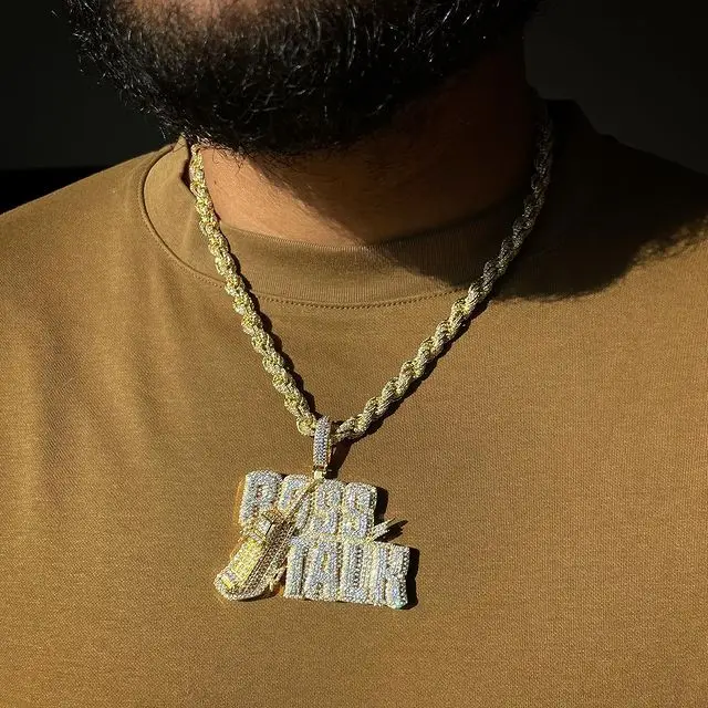 

Iced Out Hip Hop Men Letter Pendant Paved Full Cubic Zircon Letter Boss Talk with Long Rope Chain Necklaces Jewelry Drop Ship