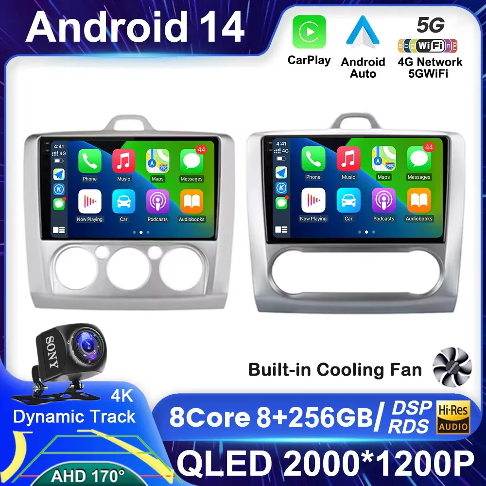 Android 14 Auto Carplay WIFI + 4G Автомобильное радио для Ford Focus Exi MT AT 2004-2011 мультимедийный плеер