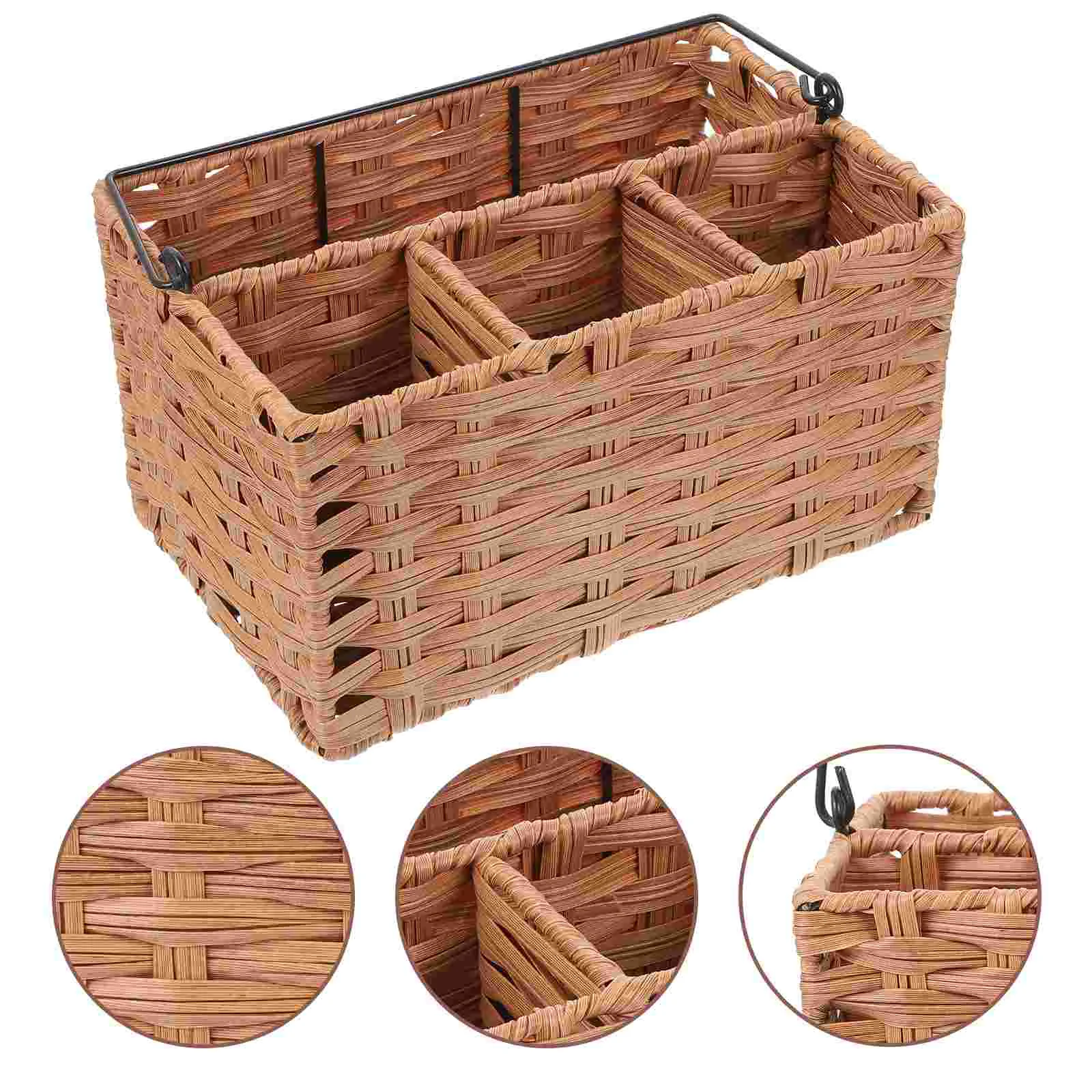 

Basket Holder Storage Organizer Utensil Woven Flatware Cutlery Kitchen Rattan Silverwaremakeup Bin Countertop
