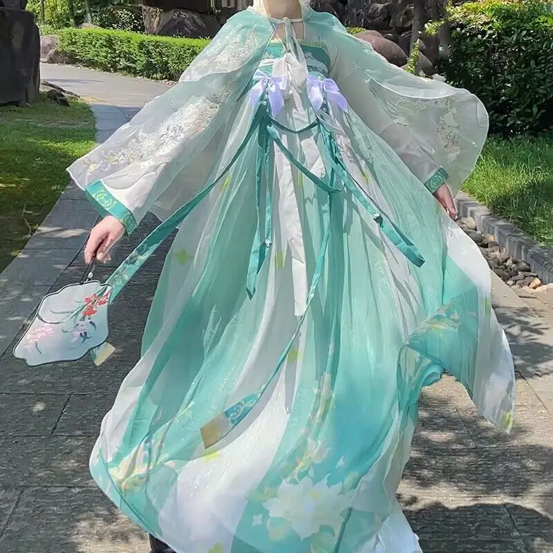 Женское платье 2022 Hanfu яркое зеленое с градиентом в винтажном стиле |