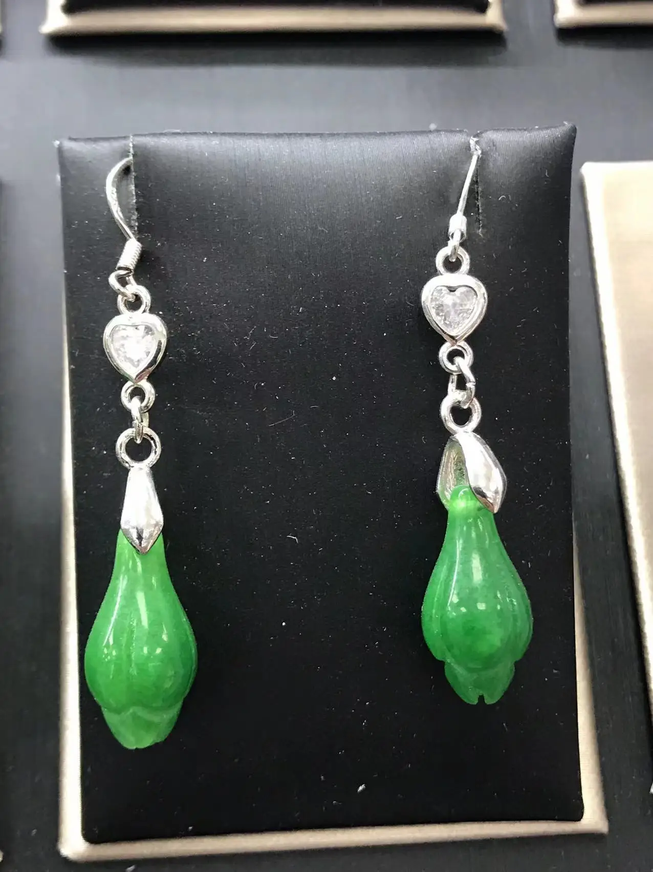 

Natural handcarved flower green jade earrings with 925 sterling silver jewelry earrings for women stud earings butterfly