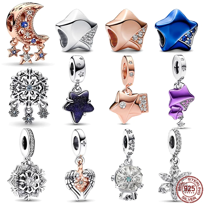 

Lucky Star Series Beads 925 sterling silver heart crystal ball snowflake pendant fit original Pandora bracelet DIY jewelry