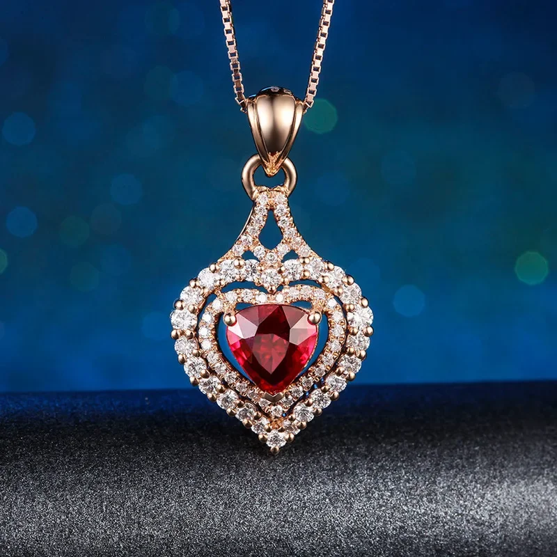 Фото Натуральный рубиновый кулон из розового золота 14K, ювелирное украшение для женщин, изысканные украшения, подвеска из розового золота 14K №5