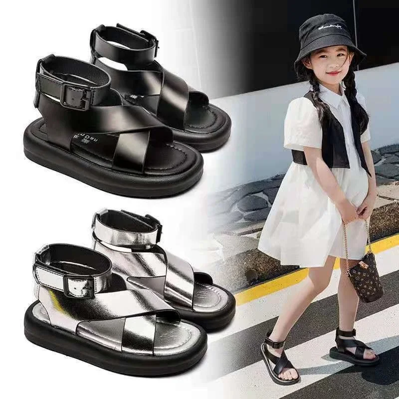 Girls' Sandals New Roman Children's Shoes Fashionable Girls' Comfortable Soft Anti Slip Breathable Princess Sandals