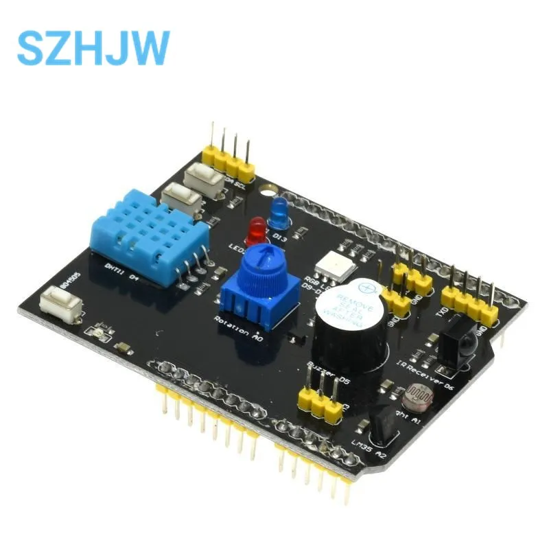 Плата датчика 9 в 1, многофункциональная Плата расширения DHT11 LM35, температурная влажность для Arduino UNO RGB, фотомагнитола с ИК-приемником