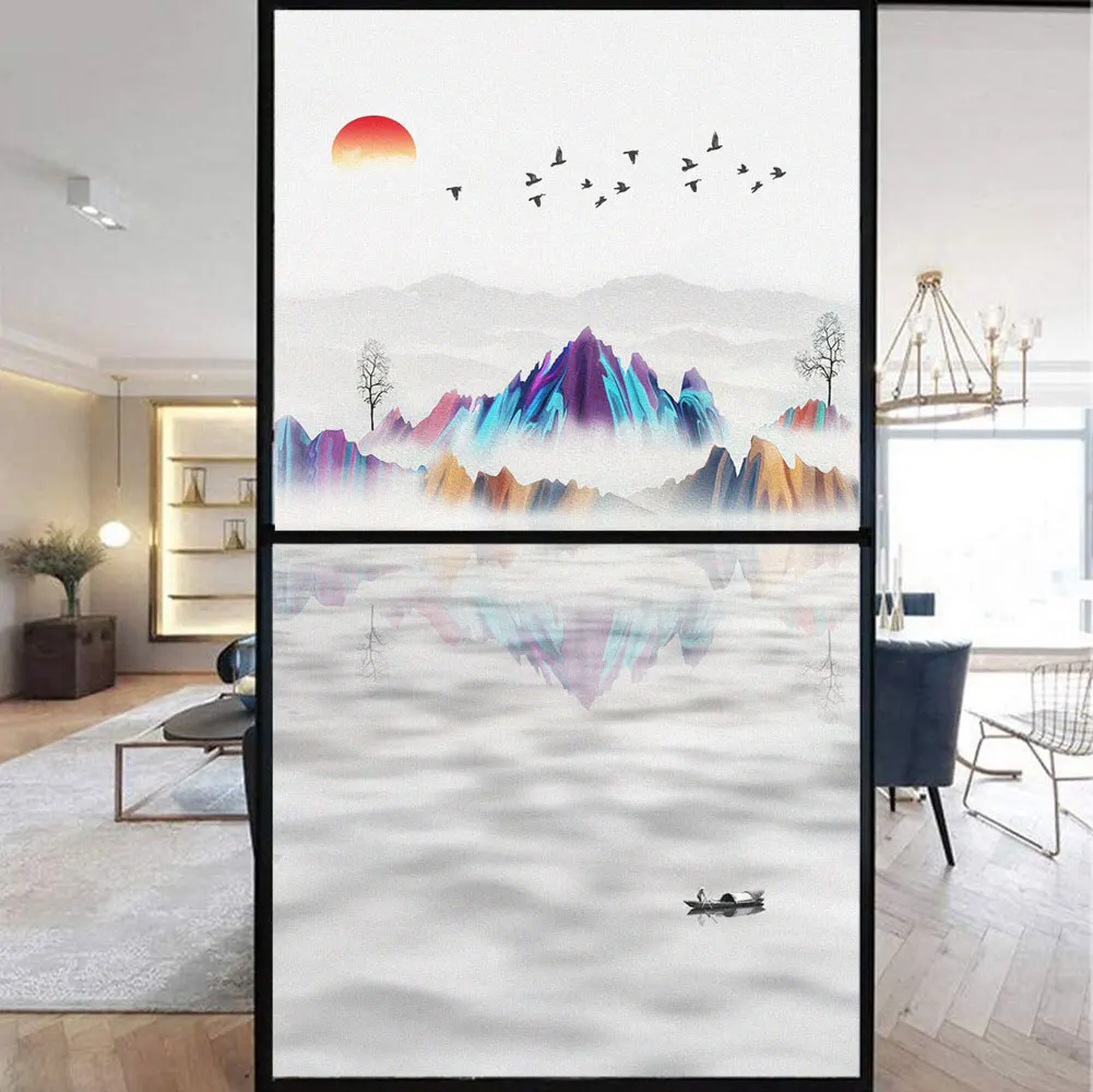 

Window Film Privacy Frosted Glass Sticker Heat Insulation and Sunscreen Lanscape Painting Decoration Adhesive sticker for Home