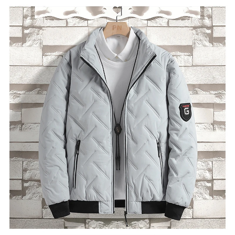 

Winter Men Parkas Solid Color Zipper Closure Stand Collar Jacket with Pockets Men's Clothing for Daily Wear