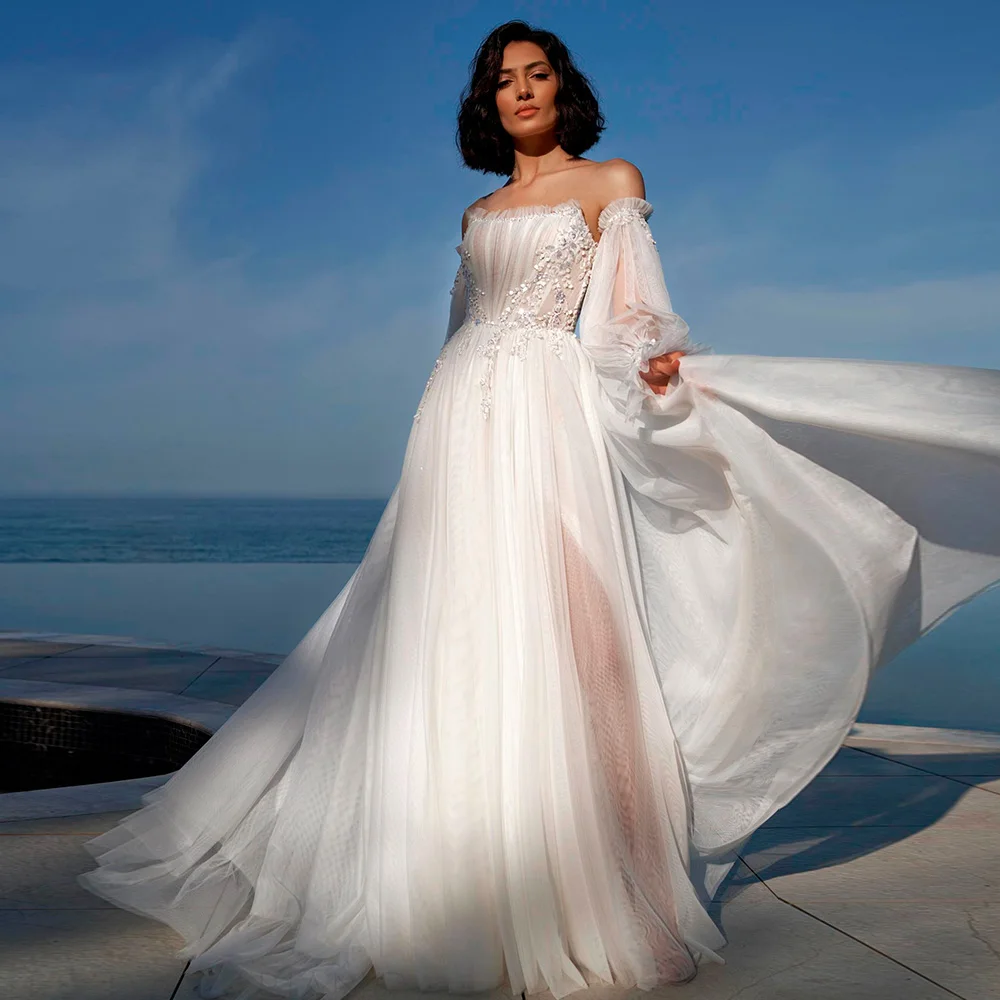 

Женское свадебное платье со шлейфом It's yiiya, белое платье невесты с разрезом сбоку и пышными рукавами на лето 2022