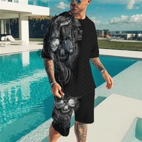 casual fashion man printed mens t shirts sets fashion skull style tracksuit tops shorts sport and leisure summer male suit