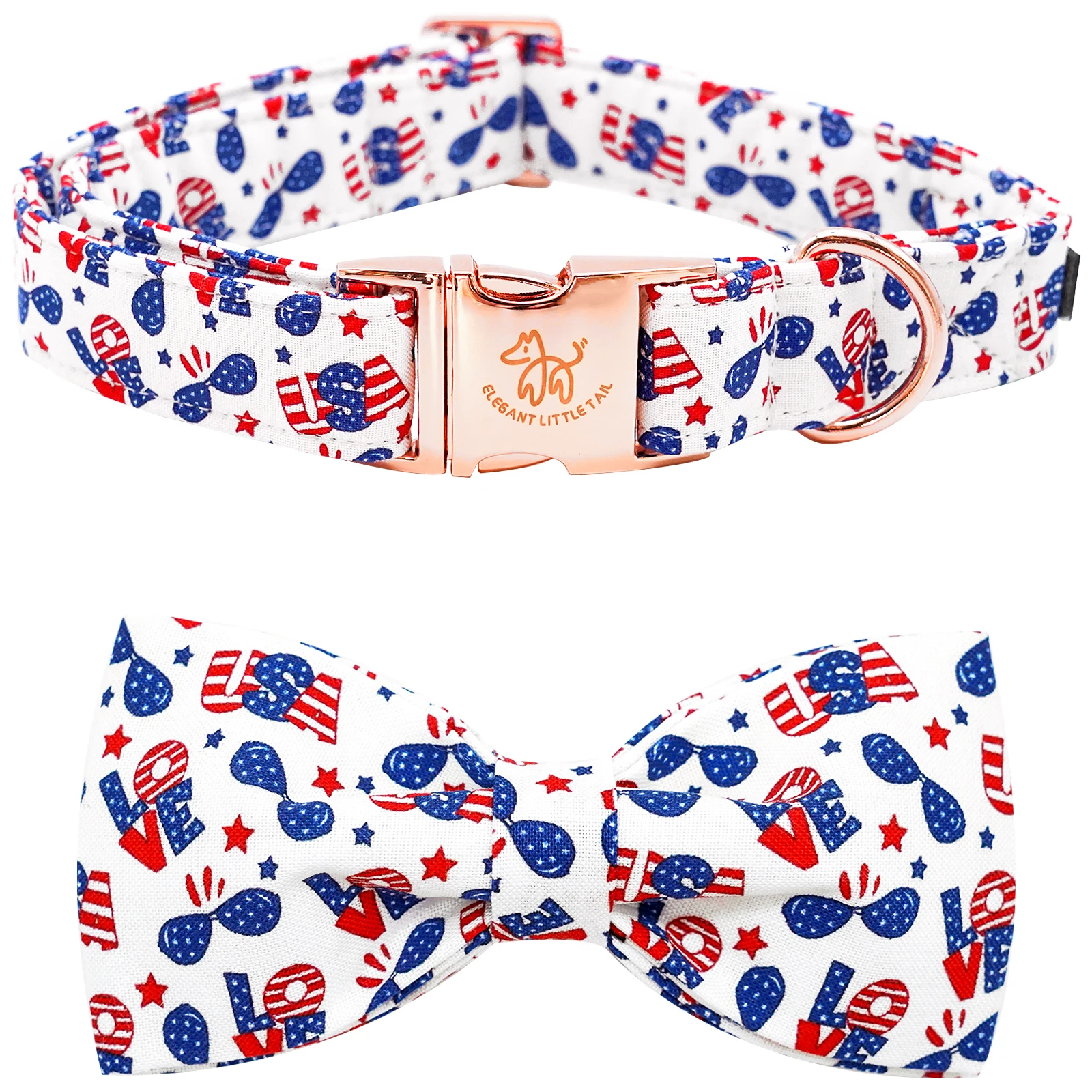 

Independence Day Dog Collar, 4th of July Patriotic Bowtie Dog Collars Holiday Pet Gift Adjustable Soft Puppy Collar