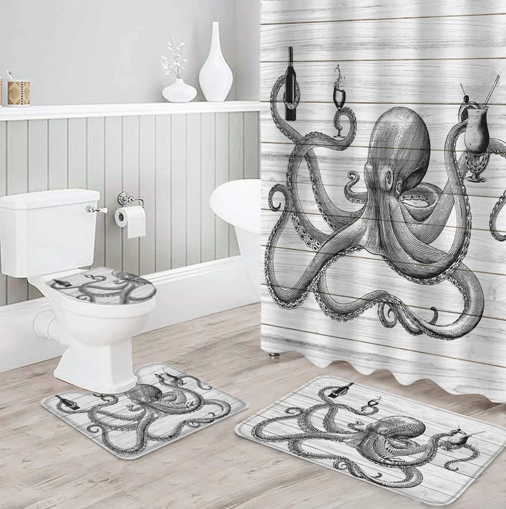 Деревянная занавеска в виде осьминога для шампанского душа и коврики ванной