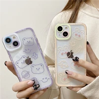 cartoon cute bear rabbit phone case for iphone 12 13 mini 11 12 13 pro max soft clear tpu back lens protection back cover