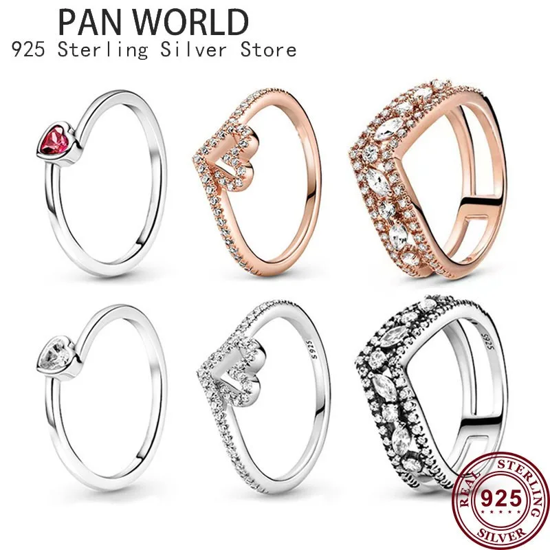 

New 925 Sterling Silver Women's Light Luxury Rose Gold Love Crystal Women's Pan Couple Ring Diy Fashion Wedding Gift Jewelry