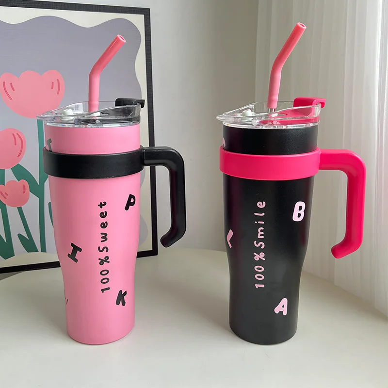 

Popular Large Capacity Insulating Cup Car Straw Cup Solid Color Printing 304 Stainless Steel Cold Insulation 40oz Water Bottle