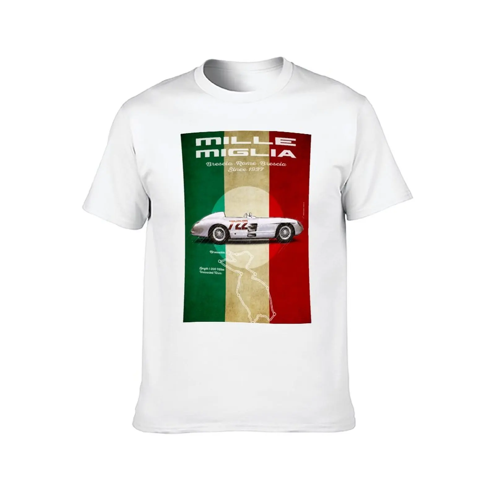 Фото Винтажная футболка Mille Miglia Racetrack, мужские однотонные футболки с аниме, хлопковая футболка большого размера, мужская футболка №2