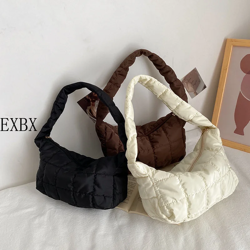 

New Design Women's Shoulder Bag Folds Rhombus Embroidery Thread Underarm Bag Cloth Tote Bags Handbags for Women
