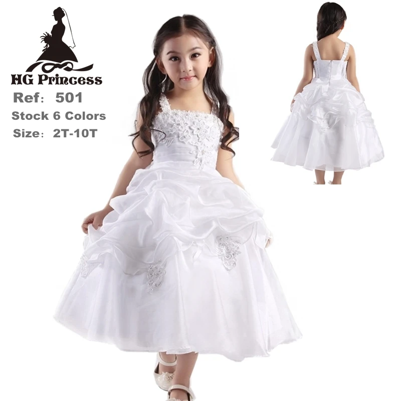 

Hot Selling 2-10 Years Girls Party Dress 2022 New Arrival White Flower Girl Dresses For Weddings Ankle Length Kids Evening Gowns