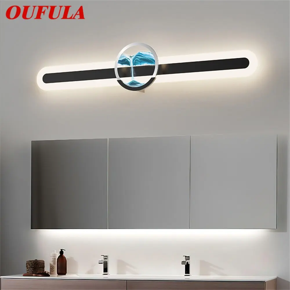 

OUFULA Contemporary Hourglass Makeup Lamp Led 3 Colors Bathroom Device Simple Gold Vanity Mirror Front Wall Light