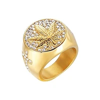 new inlaid zircon leaf ring european and american simple male gold ring