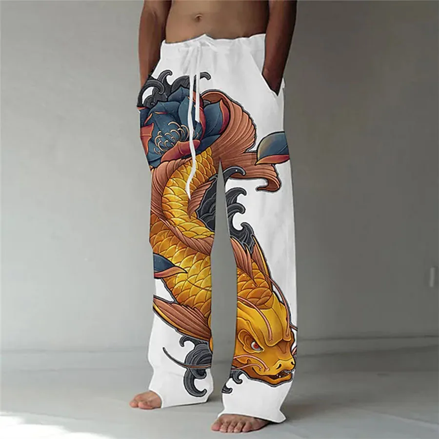 

3D Print Graphics Fish Full Drawstring Casual Holiday Men Pants Hip Hop Loose Straight Sweatpants Male Trousers