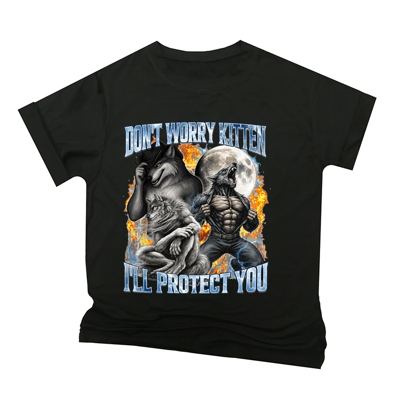 Фото Винтажные футболки с изображением волка и надписью 