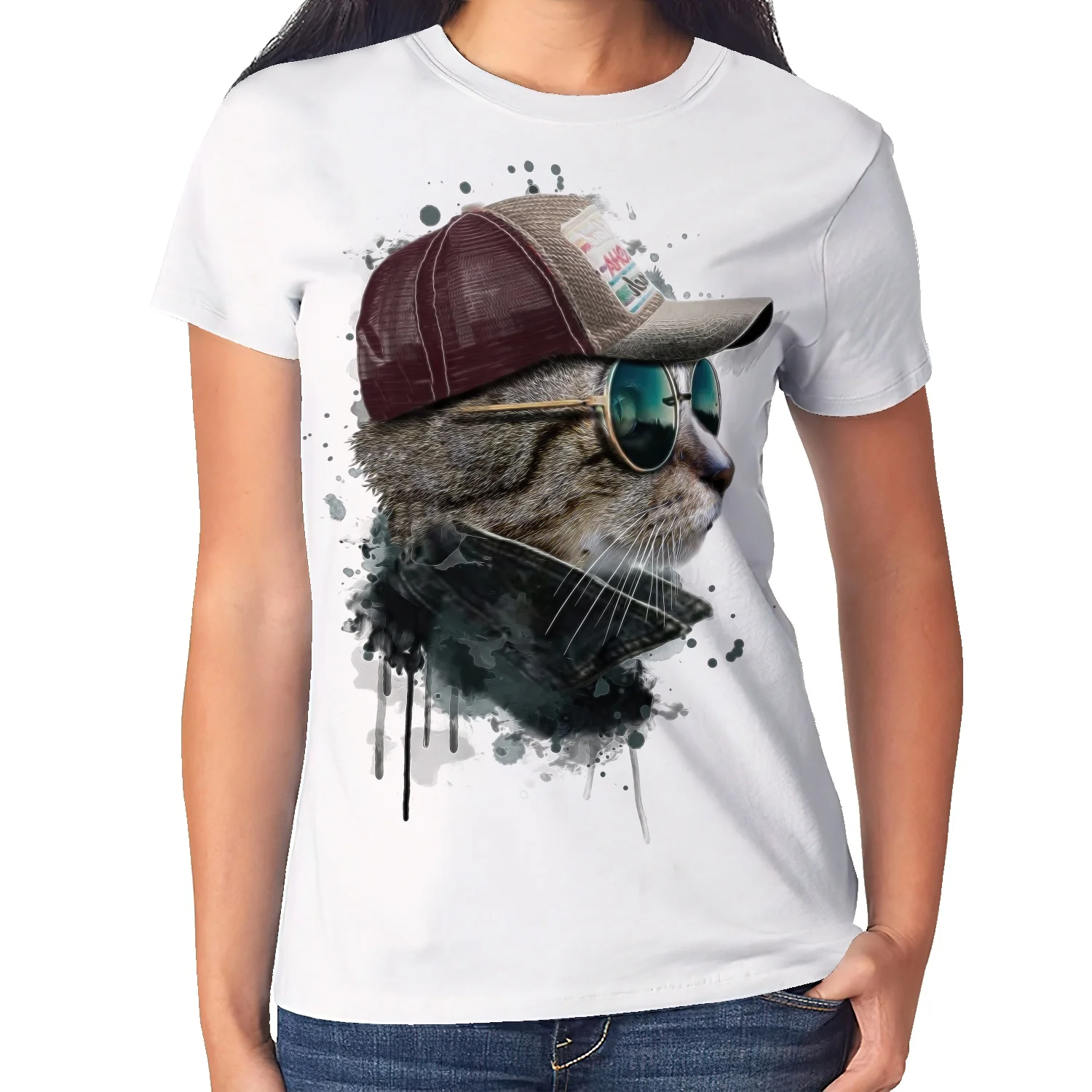 

Женская футболка с коротким рукавом и принтом в виде лошадей