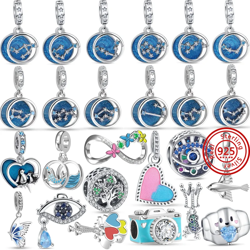 925 серебряные синие глаза бабочка пингвин КИТ облако 12 созвездий бусины подходят
