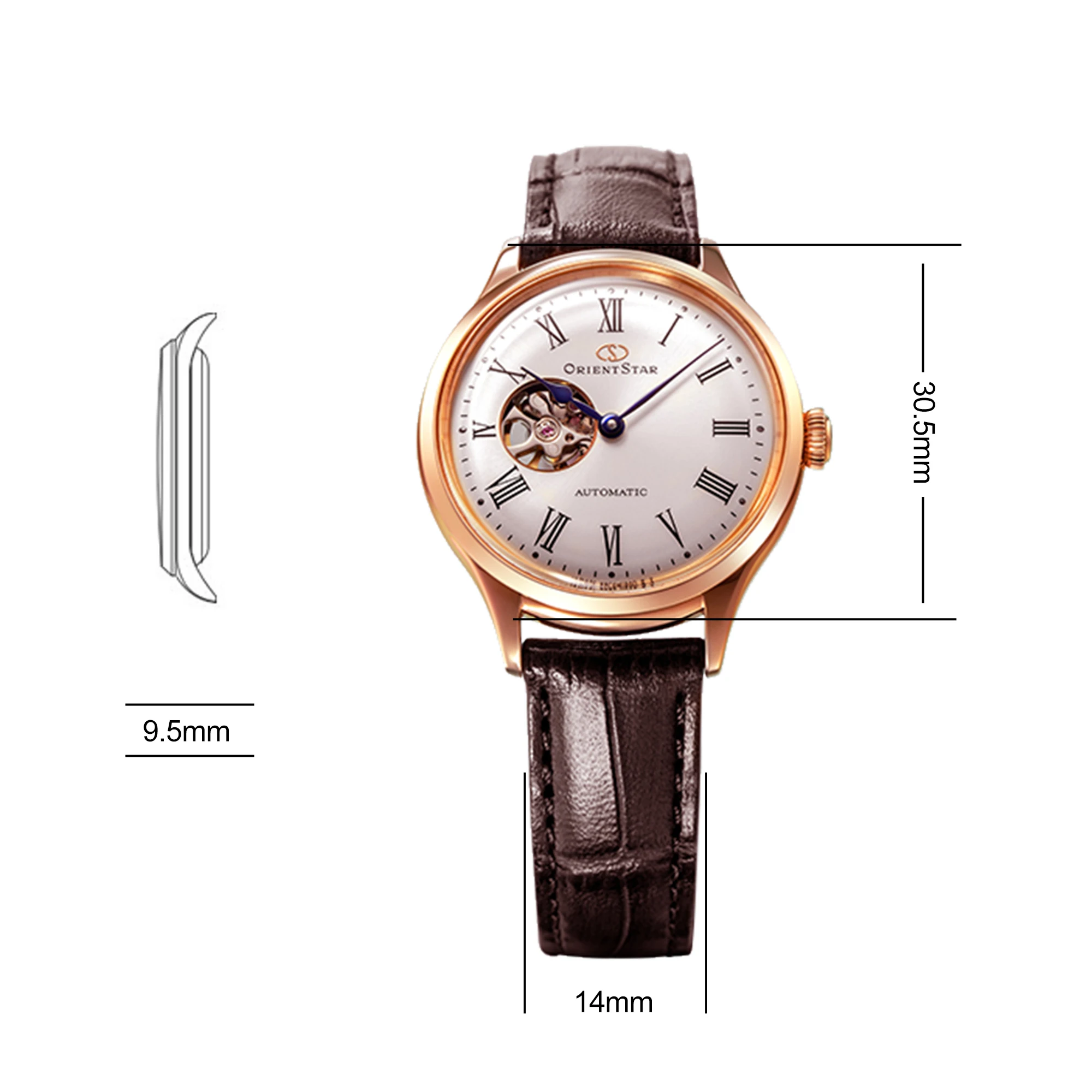 Original Orient Star Automatic Watch for Women, Japanese Dress Wrist Watch See-through Case Back Semi Skeleton Champagne enlarge