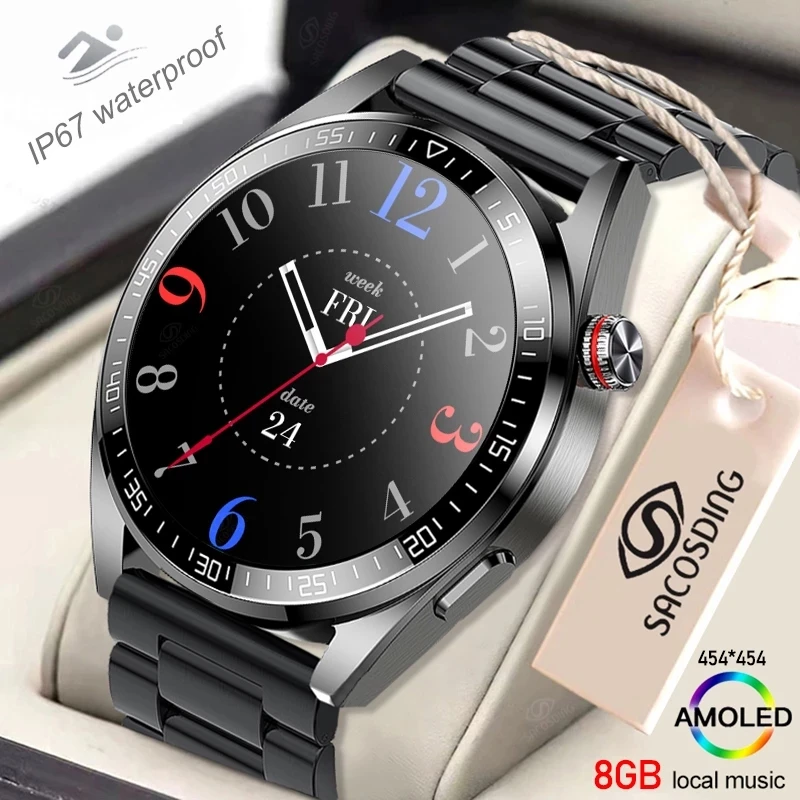 

New 8G Local Music Smart Watch Men's Voice Control AMOLED 454*454 HD Always Display The Time Bluetooth Call Smartwatch For Men