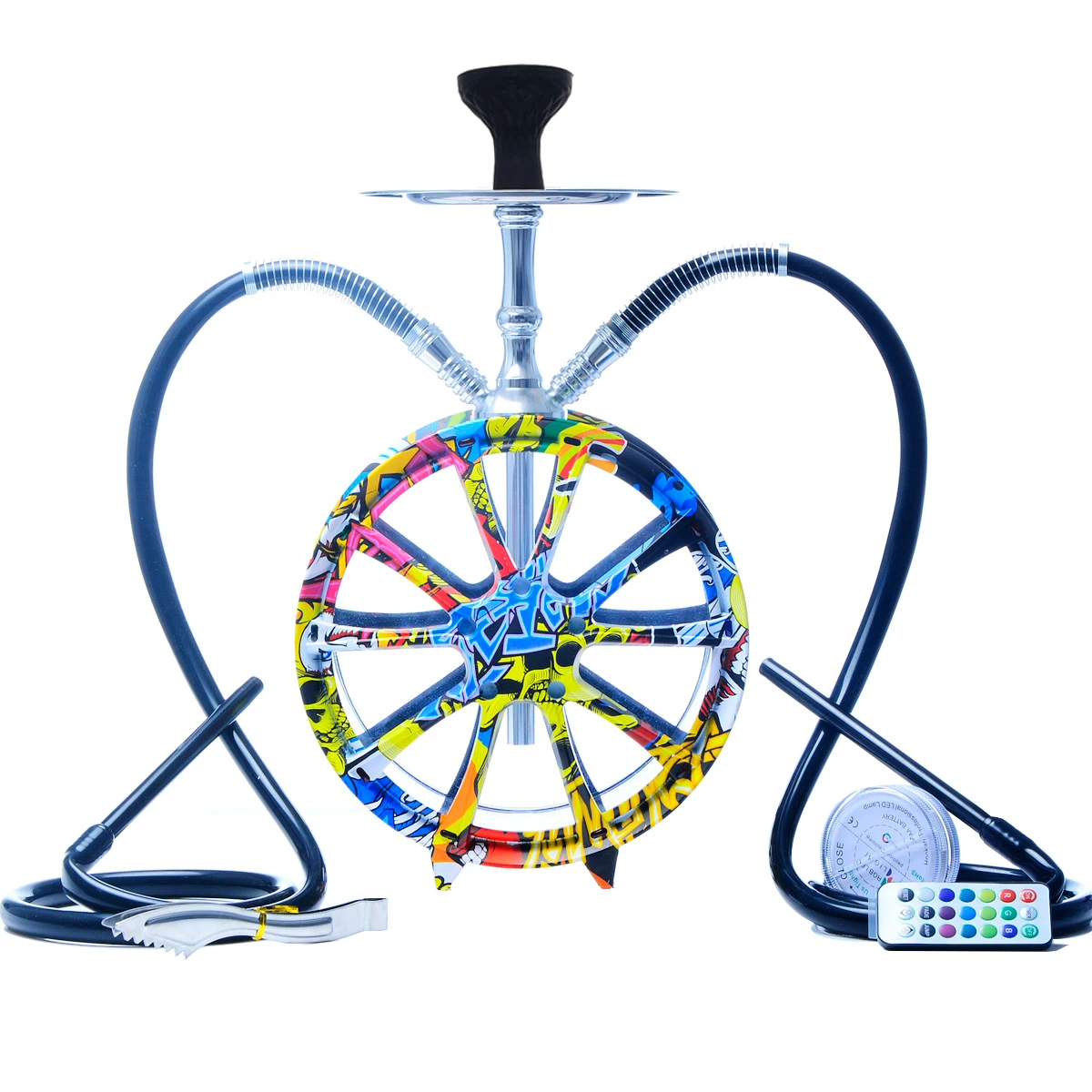 

Acrylic Arab Hookah Set Wheel Style Colorful Graffiti Complete Shisha with Silicone Bowl Water Pipe Sheesha Narguile Accessories