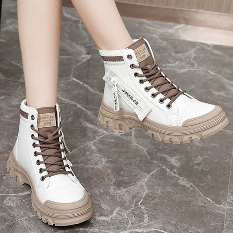 

Shoes for Women 2023 Hot Sale Lace Up Women' Boots Autumn Round Toe Mixed Colors Platform Water Proof Short Barrel Fashion Boots