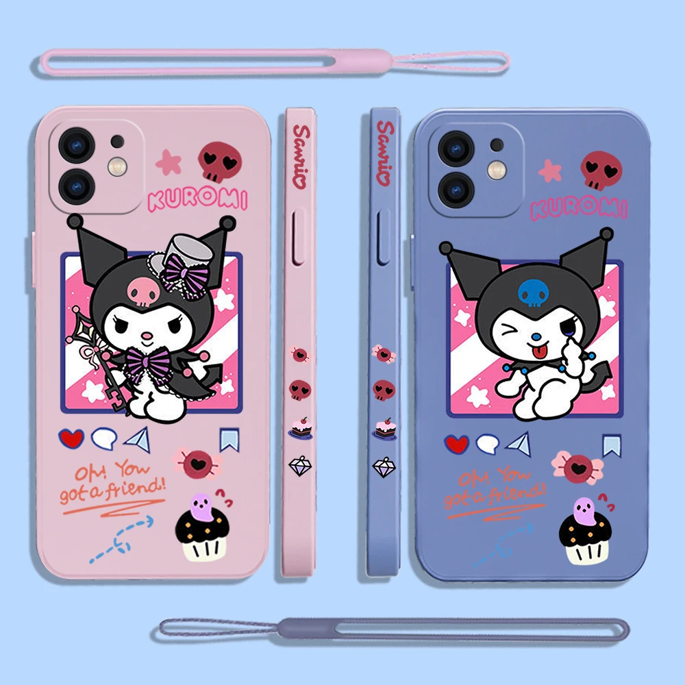 

Sanrio Kuromi Phone Case For iPhone 14 13 12 11 Pro Max Mini X XR XS MAX SE20 8 7 Plus 6 6S Plus Silicone Cases with Hand Strap