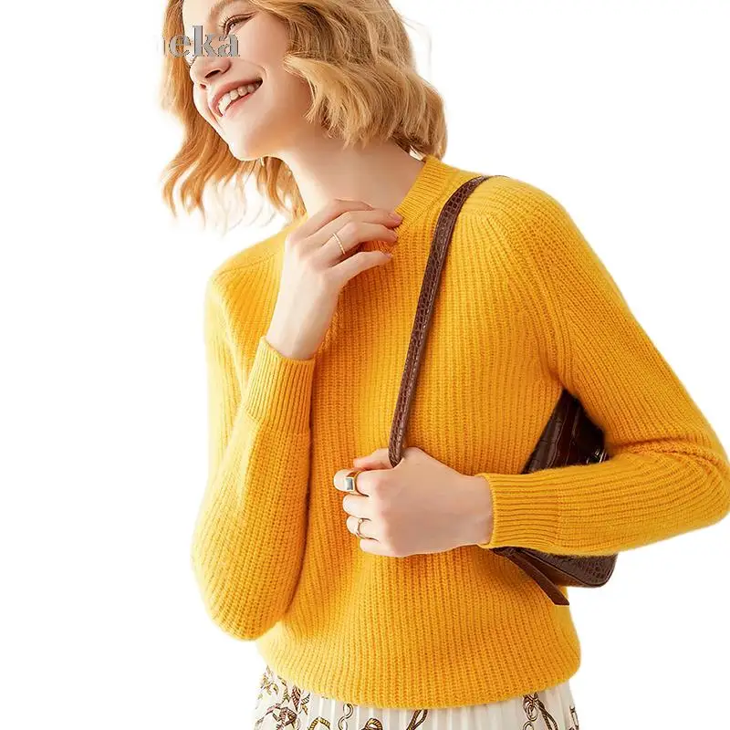 Плотный пуловер в рубчик для рыбаков из 100%-ной шерсти с круглым вырезом свитер