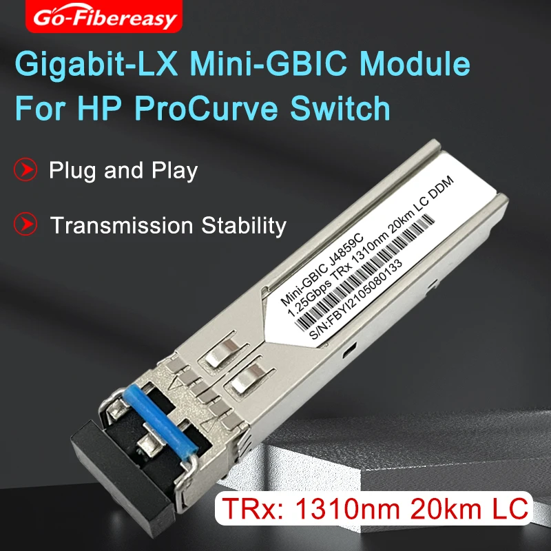 1.25G SFP Fiber Module SMF 1310nm LC 10~20KM SFP Optical Transceiver For HP J4859A/J4859B/J4859C,Aruba J4859D Switch and Router